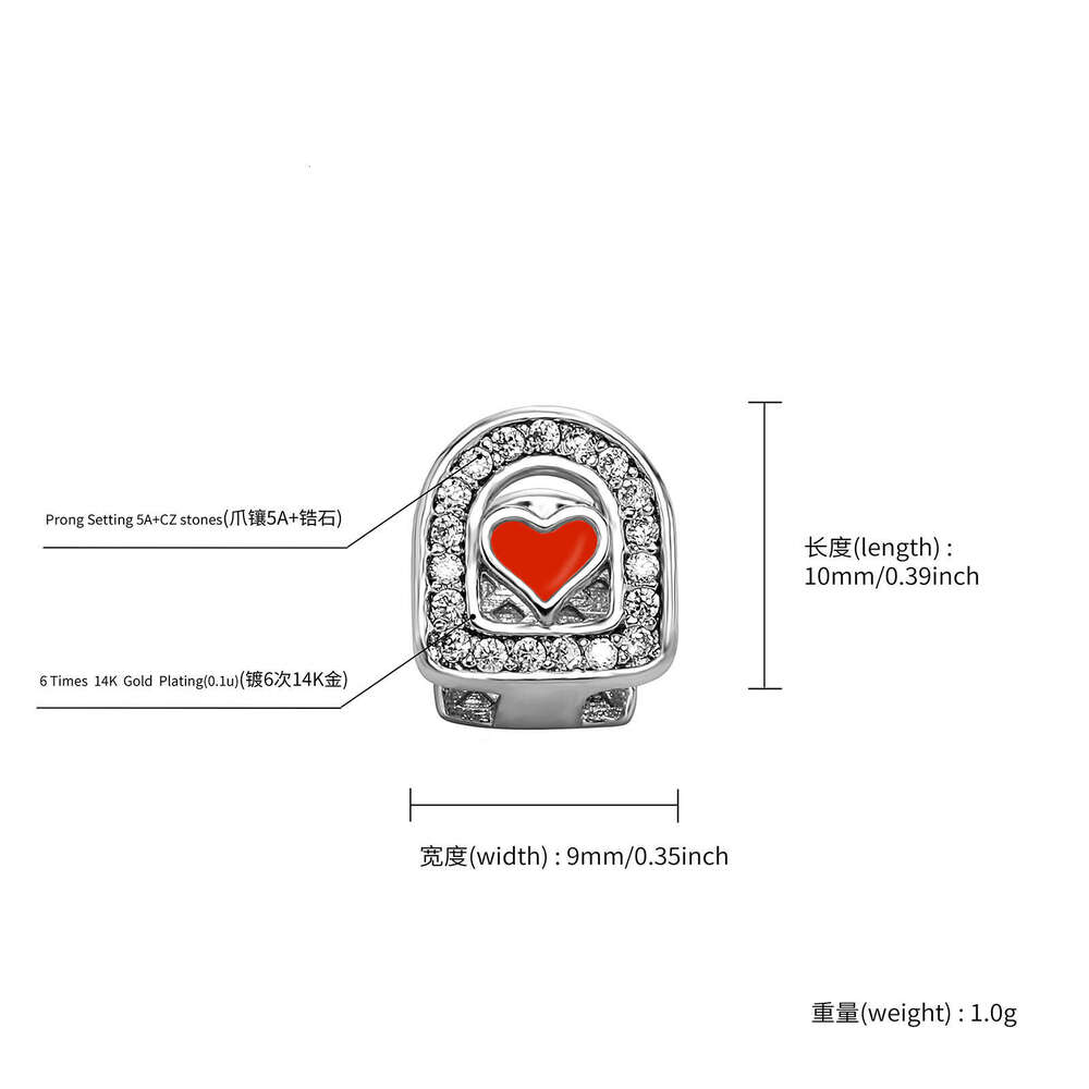 Temu Single Dia Enamel Heart Oil Drop Hip-Hop Gold Teeth Grillz
