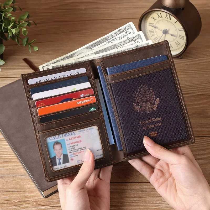 First layer cowhide passport bag with snap button multifunctional storage genuine leather card holder crazy horse leather Z250621