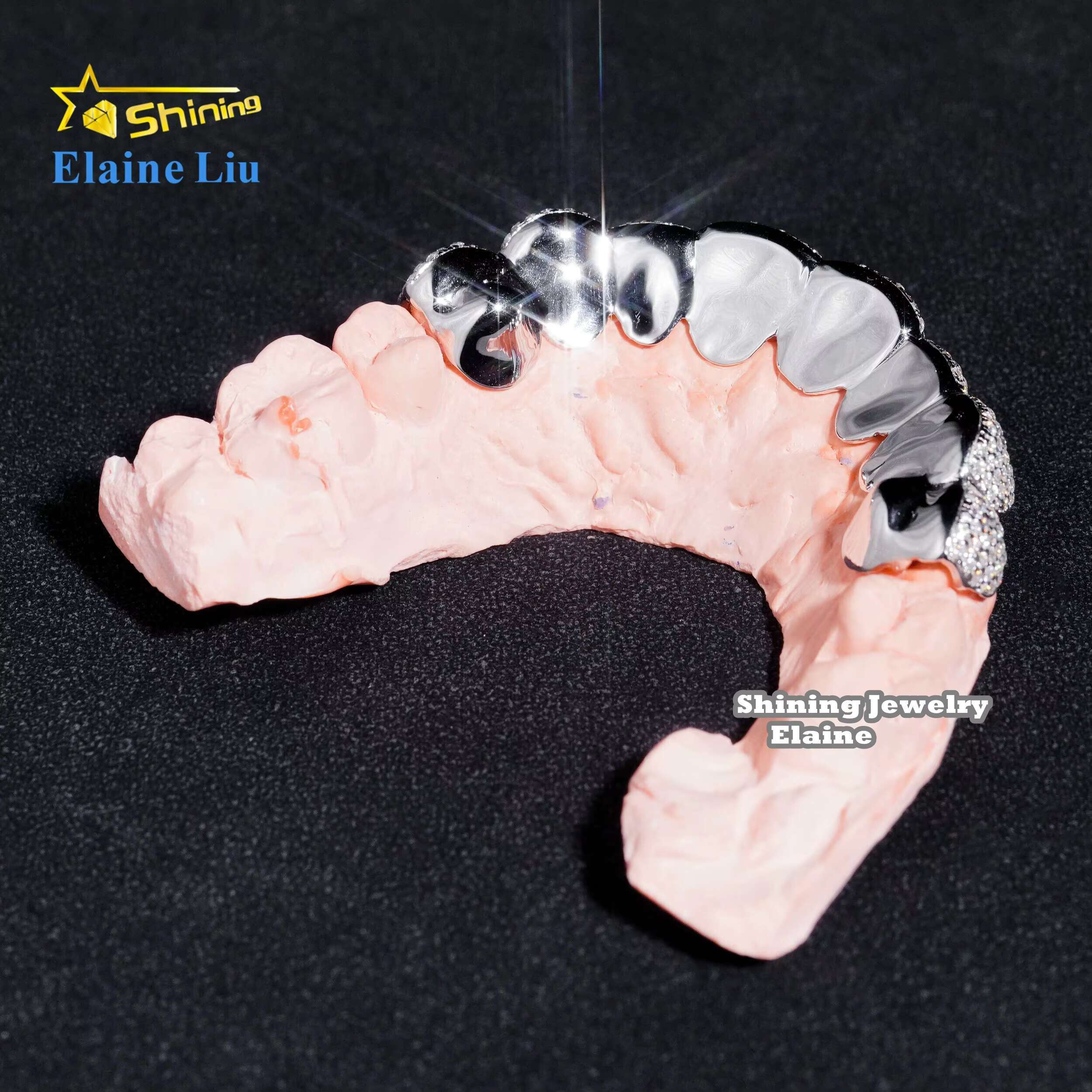 Custom Silver 925 10k 14k 18k Real Gold Grillz Hip Hop Jewelry Iced Out Vvs Moissanite Diamond Customize Grillz