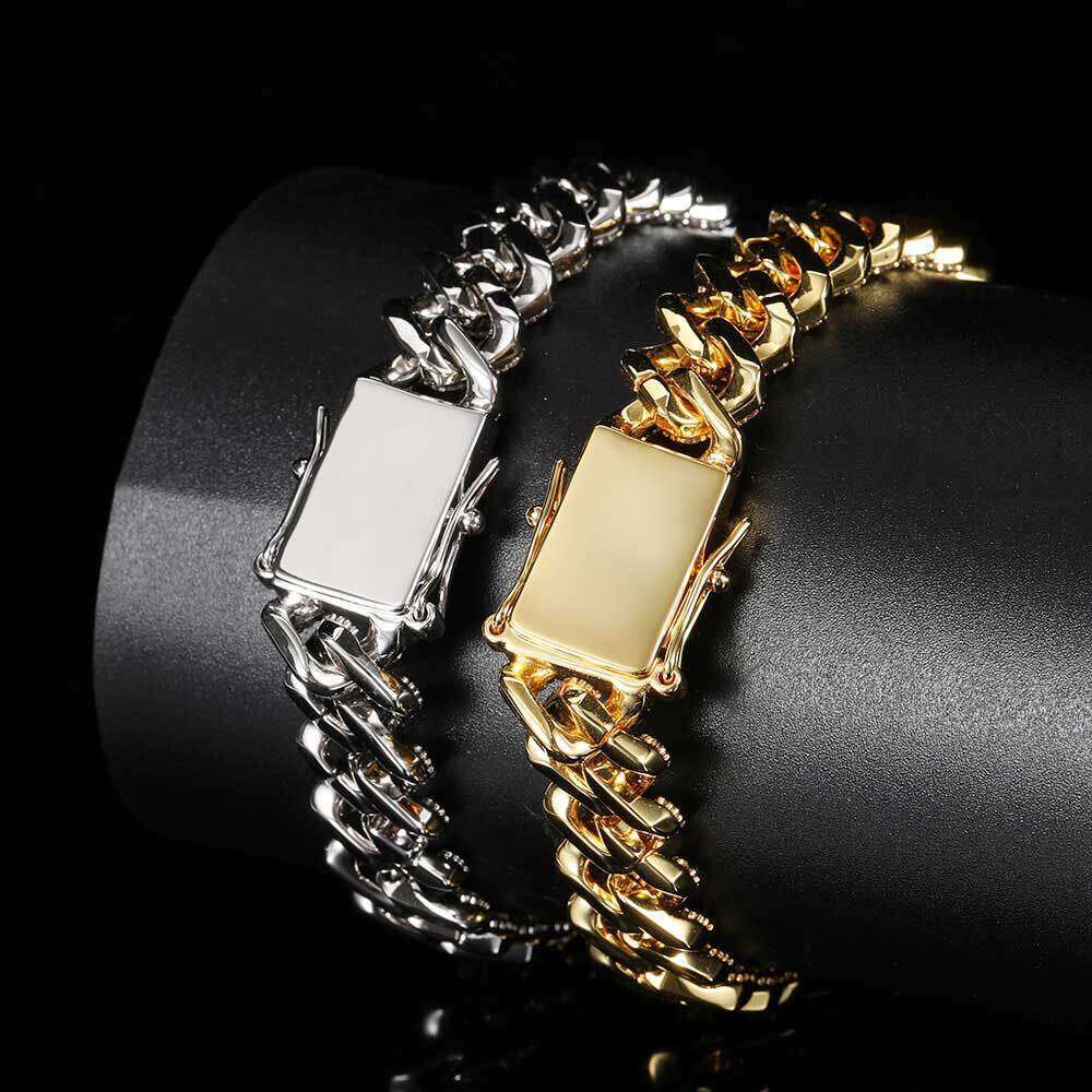 Hip Hop 12mm Double Row Zircon Dia Cuban Chain Trendy Brand Gold Men's Bracelet Jewelry 4ad1