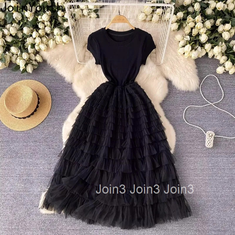 Sweet Ruffles Gauze Dress for Women Slim Waist Short Sleeve Tunic Robe Femme 2025 Vestidos De Mujer Fashion Summer Maxi Dresses