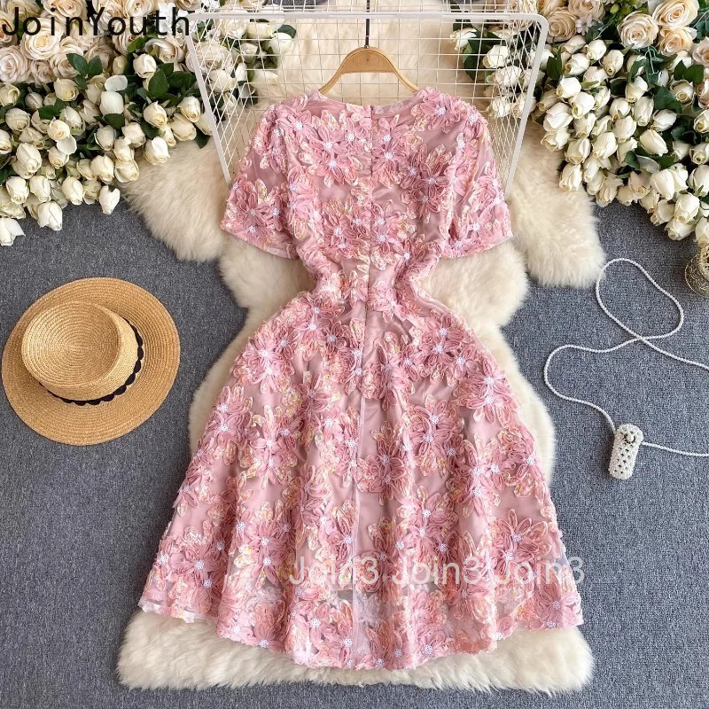 Pink Dresses Womens Clothing Bandage Beading Floral Slim Waist Robe Femme Fashion Summer Elegant Dress 2025 Vestidos De Mujer
