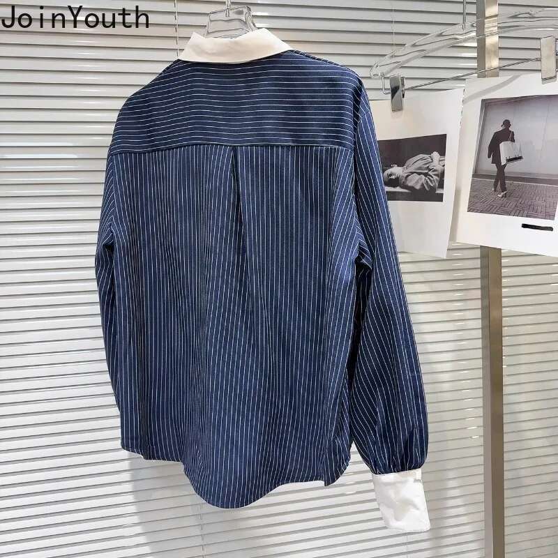 Women Clothing 2 Piece Set Roupas Femme Long Sleeve Loose Striped Blouse Bandage A-line Mini Skirt Outfits Fashion Summer Suit