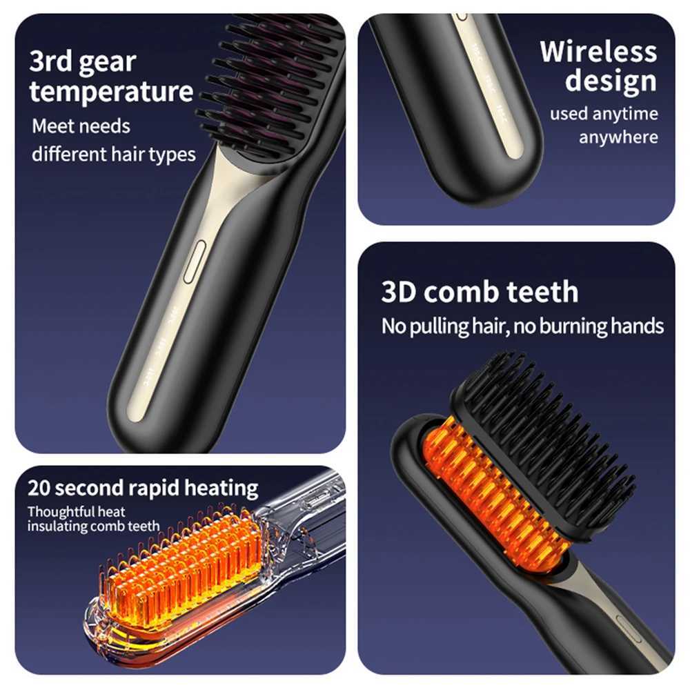 Wireless Hair Straightener Brush Women Fast Heating Hair Comb Professional Portable Hair Care Straight Styling Tools RechargableXJ250621