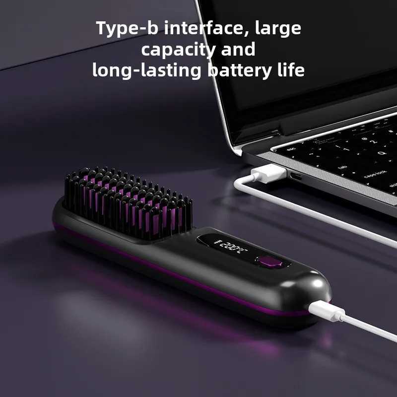 LCD Straight Hair Comb Portable Travel Hair Straightener Anti-Scald Heated Styling Brush USB Charging Cordless Hair StraightenerXJ250621