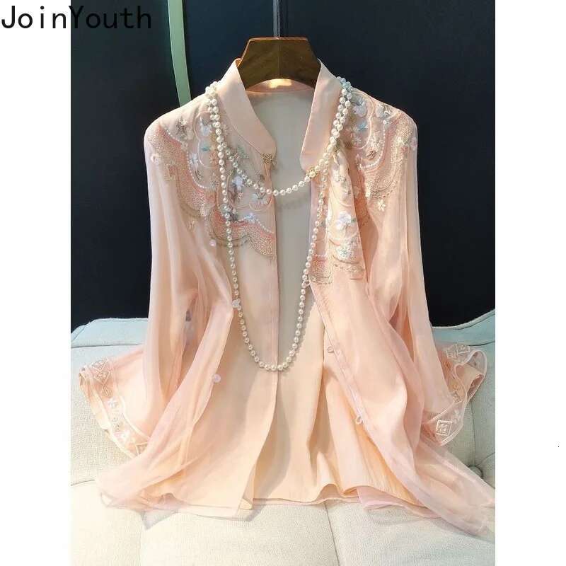 Chinese Style Blouses Embroidered Womens Clothing Spring New Retro Tops Stand Collar Temperament Shirts 2025 Blusas De Mujer