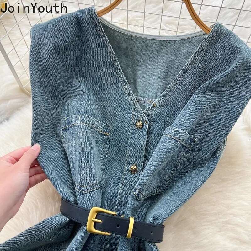 Chic Women Clothing Denim 2 Piece Sets V-neck Sleeveless Vest Tops Straight High Waist Wide Leg Pants Suit Casual Summer Outfits