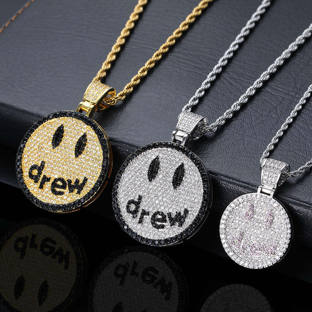 Hip Hop Drew Smiley Face Jewelry Micro Paved Zircon Trendy Men's Pendant Necklace 9ac1