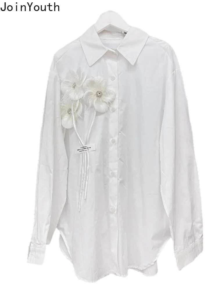 2025 Camisas De Mujer Korean Blouses for Women Long Sleeve 3D Floral Shirts Temperament Lady Tops Slim Fit Vintage White Blouse