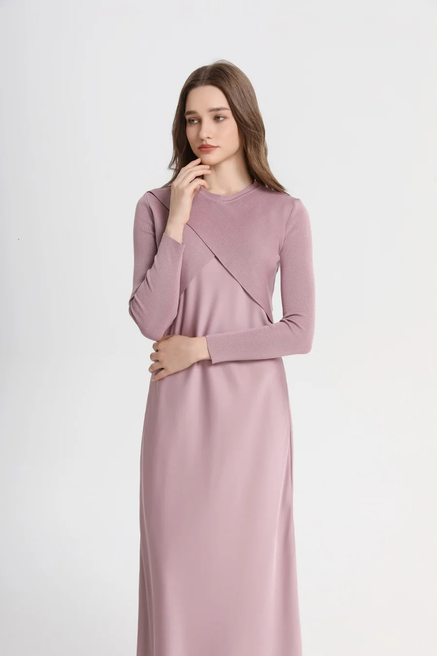 AS 2025 spring summer elegance satin dress knitted top match set maxi floor length woman clothes 250617