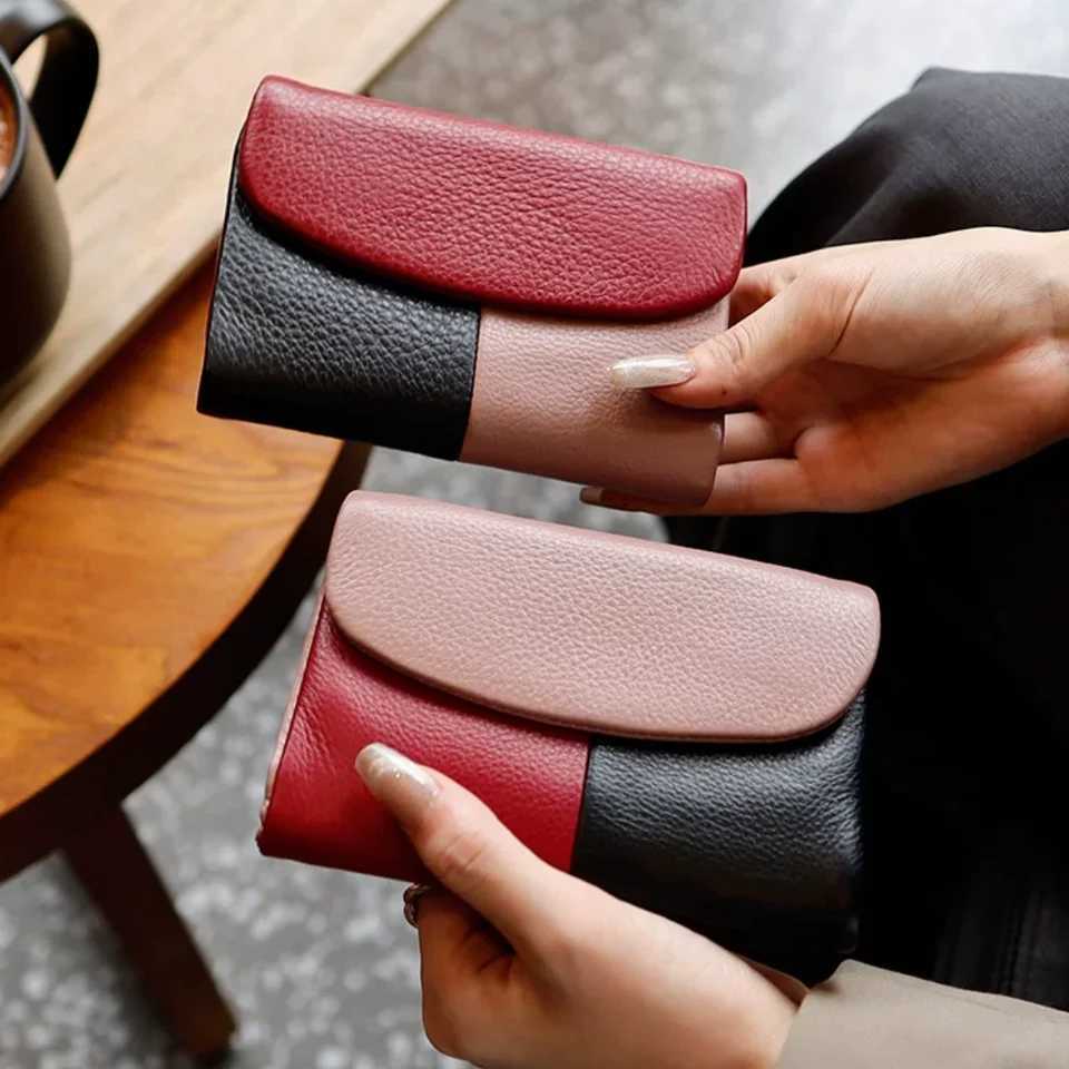 Women Tricolor Wallet Cow Leather Card Holder Clutch Zipper Coin Pocket Short Wallet Cash Purse With Photo ID Window Z250621