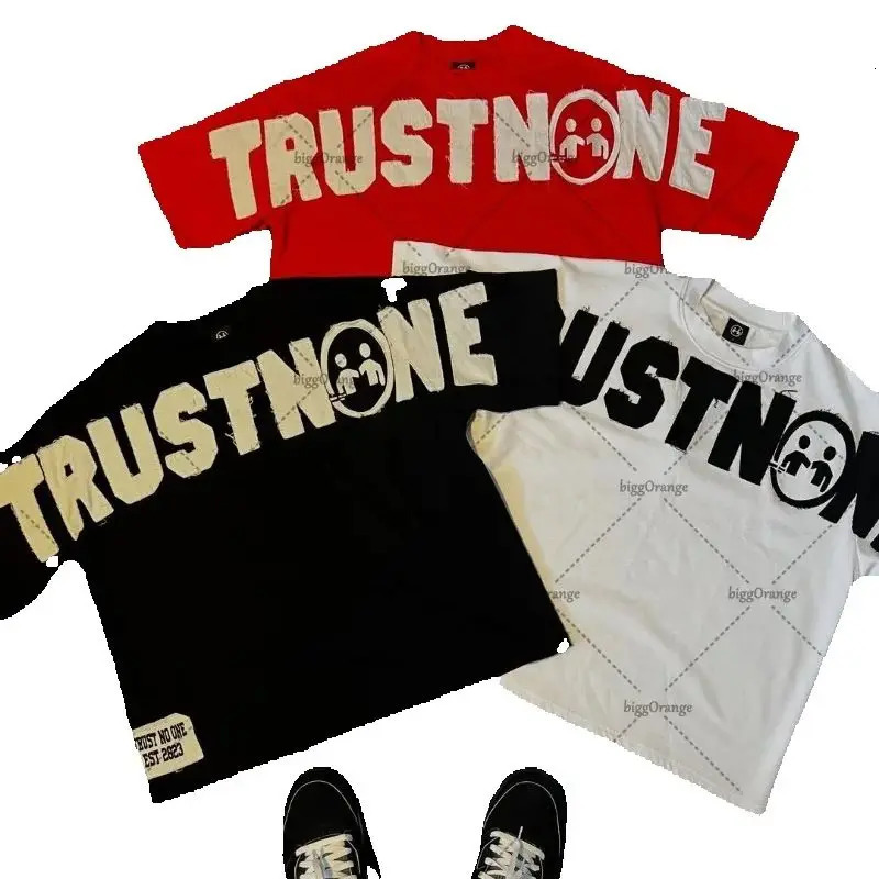 Harajuku Retro Oversized Cotton Round Neck Letter T-shirt Men Y2k Summer Casual Fashion Goth Punk Hip-hop Streetwear Women 250617