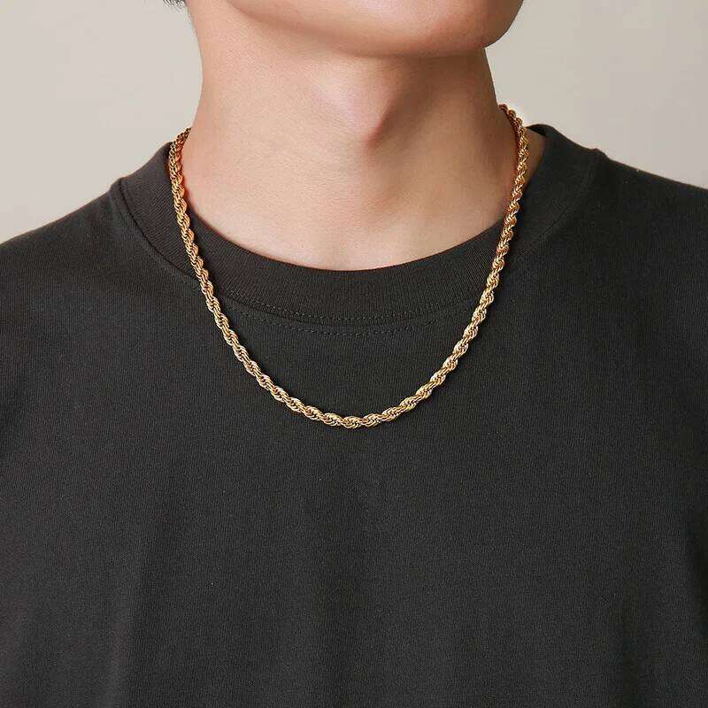 Vnox Dainty Gold Color Rope Chain Necklaces for Women Men,Chic Twisted Collar, Waterproof Stainless Steel Link 2/3/4/5mm Width Good quality