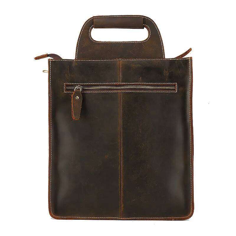 New Men's Handbag Genuine Men Shoulder Crossbody Bag 13" Laptop Bags Vertical Square Retro Handmade First Layer Leather
