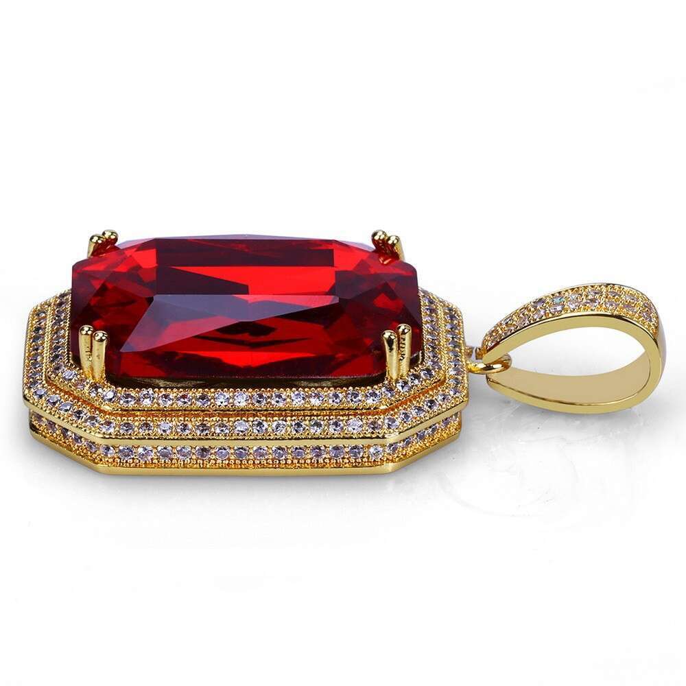Hip Hop Red Pendant Copper Inlaid Zircon Full Dia Unisex Trendy Ins Necklace