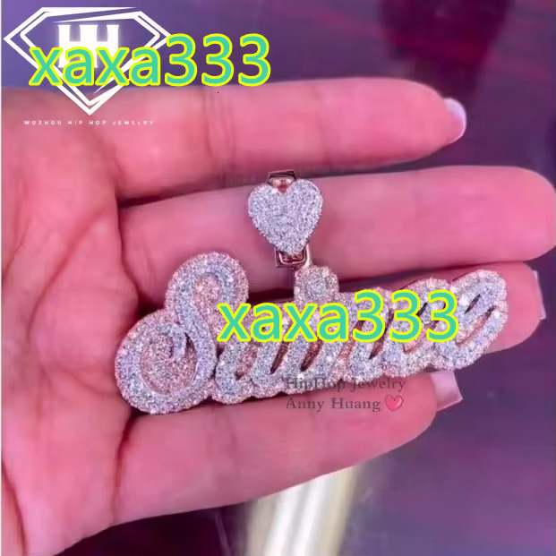Rapper Jewelry Mens 925 Sterling Silver Moissanite Diamond Pendant Rose Gold Two Tones Heart Clasp Custom Name Letter Pendant
