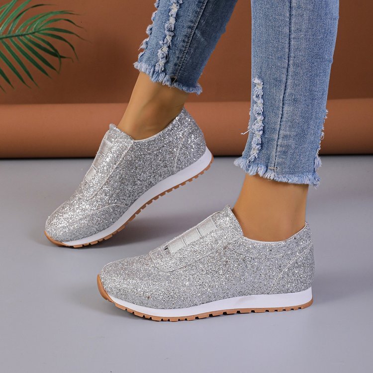 Luxury Brand Designer Shoes Sandals European And American Export Plus Size 2023 Winter New Sequin Cloth Shoes Sports Casual Women's Shoes Shallow