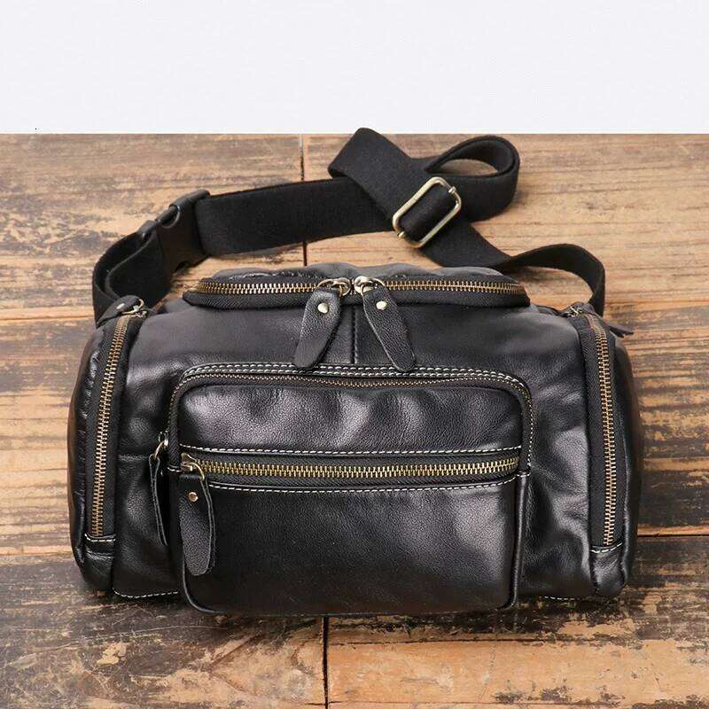 Designer Luxury LUOKIR Genuine Men's Chest Large Capacity Oil Leather Waist Bag, Sports Cowhide Shoulder Crossbody Bag