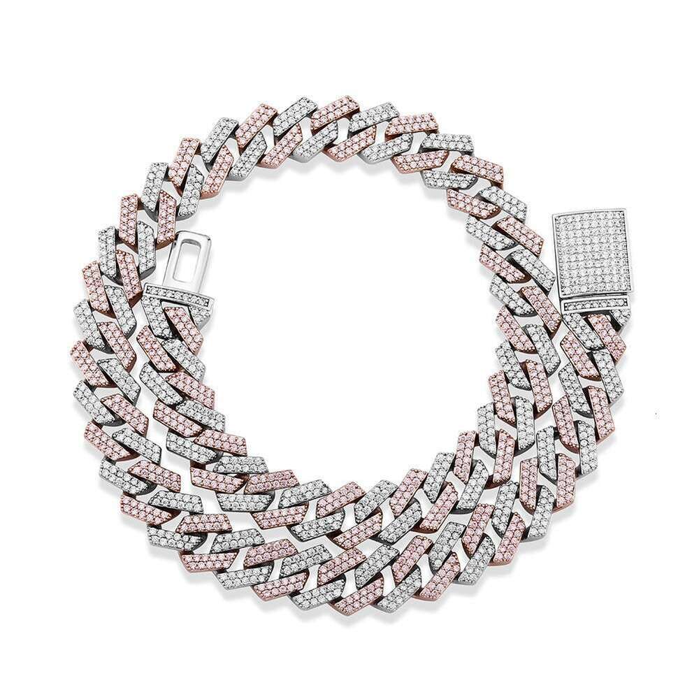 Jin Ao Hip-Hop Men's Necklace 14MM Dia-Shaped Cuban Chain Inlaid with Zircon Personality Trend Full Dia Bracelet Jewelry