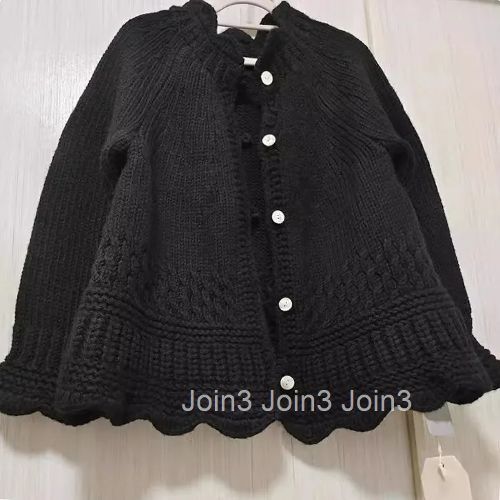 Black Single Breasted Knitted Sweater Jacket Sueter Mujer Fall Winter Clothing Pull Femme Loose Vintage Ruffles Cardigan Tops