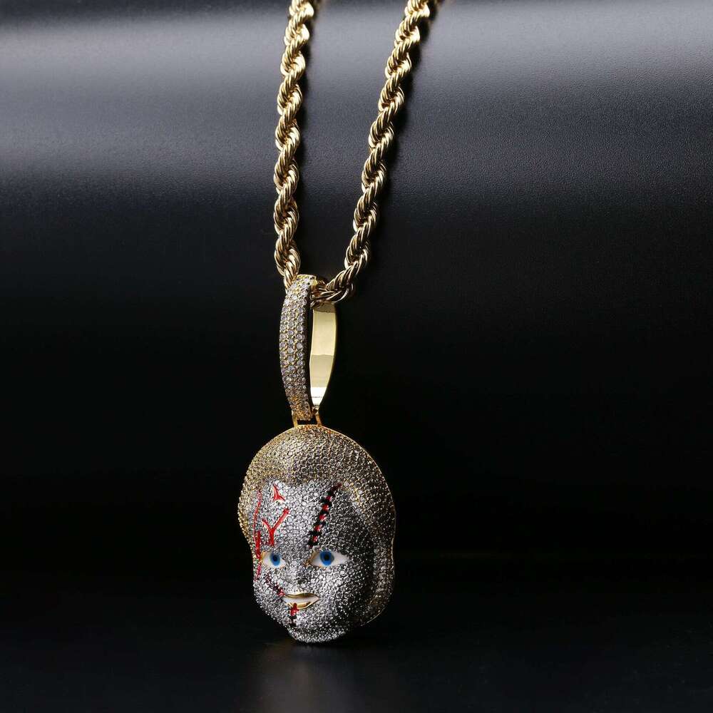 Ins New Hip-Hop Accessories Horror Movie Chucky Doll Pendant Trendy Micro-Paved Full Zircon Necklace