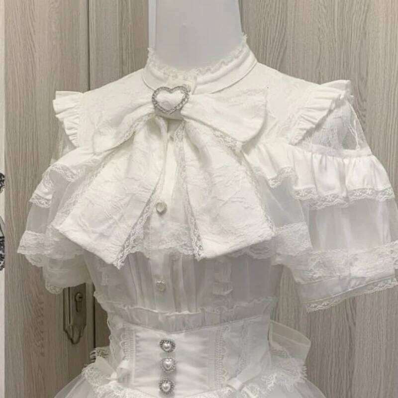 Japanese Kawaii Lolita Lace Patchwork Blouses Women Haruku Single Breasted Sweet Shirts Summer Girly JK Bow Tops Blusas