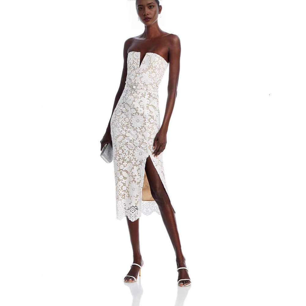 White Skirt Maxi Skirt White Lace Stretch Sexy Strapless Slit Long Elegant Gown Dress Long Skirt