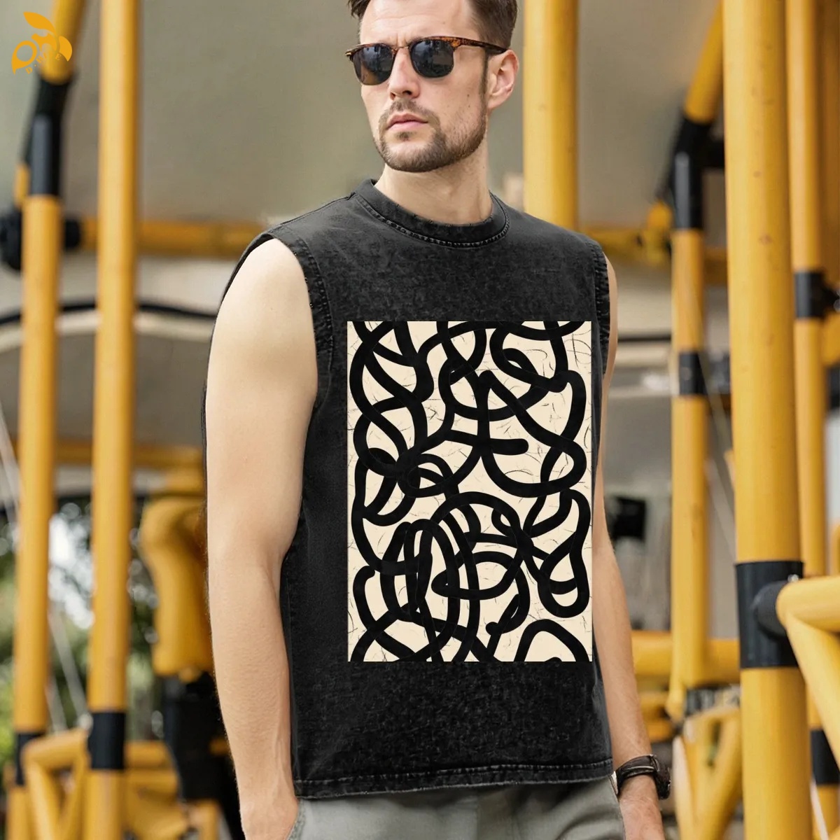free shipping of customized fashionable Washed cotton sleeveless T-shirt with exquisite patterns from US