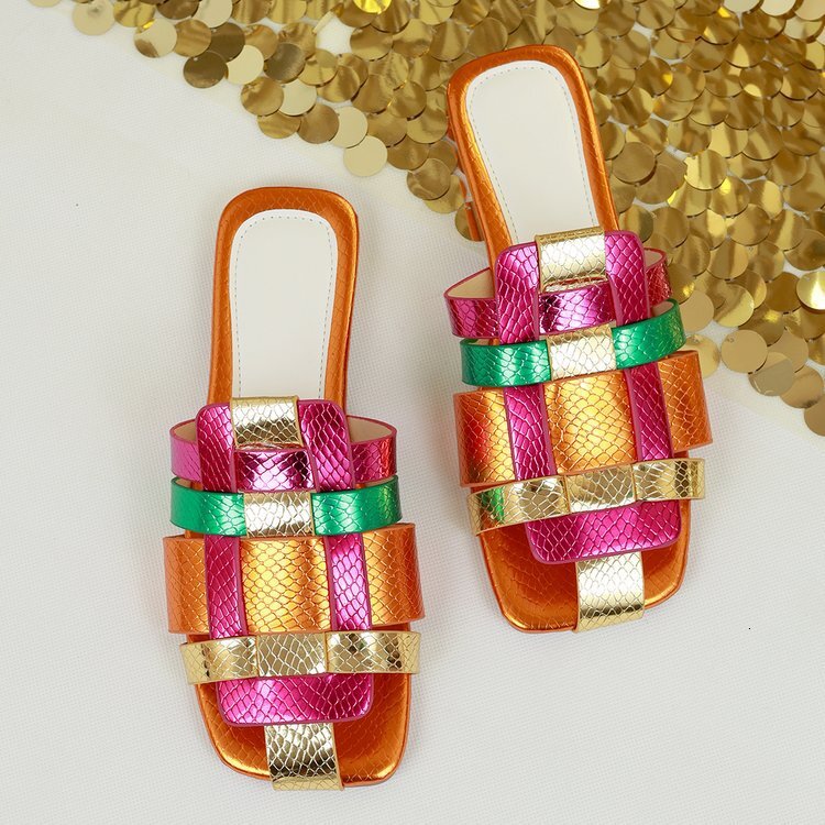 Luxury Brand Designer Shoes Sandals Cross-Border Trade Plus Size Women's Slippers 2024 Summer New Colorful Woven Casual Outdoor Beach Flat Sandal