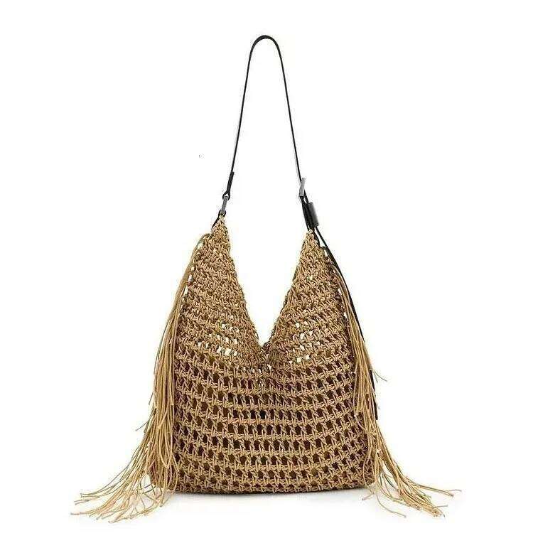 Designer Tote Women 2025 New Large Capacity Bohemian Style Beach Handmade Woven Hollow Out Tassel Shoulder Bag