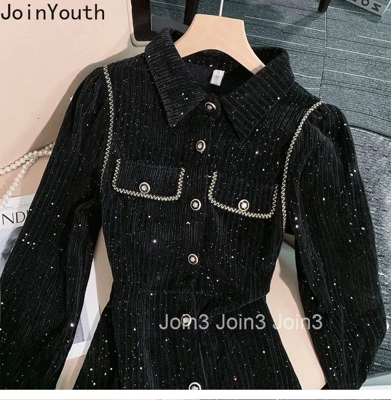Vintage Temperament Robe Femme Black Dresses for Women Slim Waist Bandage A-line Long Sleeve Dress 2025 Vestidos De Mujer 27s746