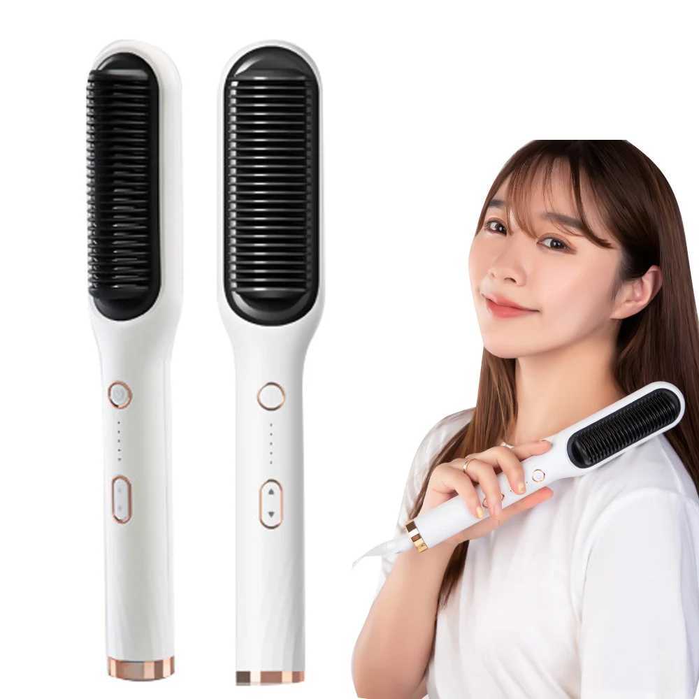 2 In 1 Negative Ion Hair Straightening Brush Hot Comb Straightener Hair Curler Curling Iron Comb Beard Straightener for MenXJ250621