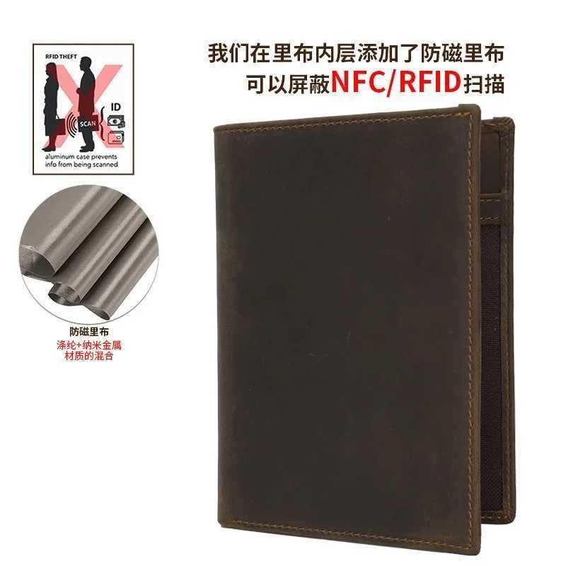 First layer cowhide passport bag with snap button multifunctional storage genuine leather card holder crazy horse leather Z250621