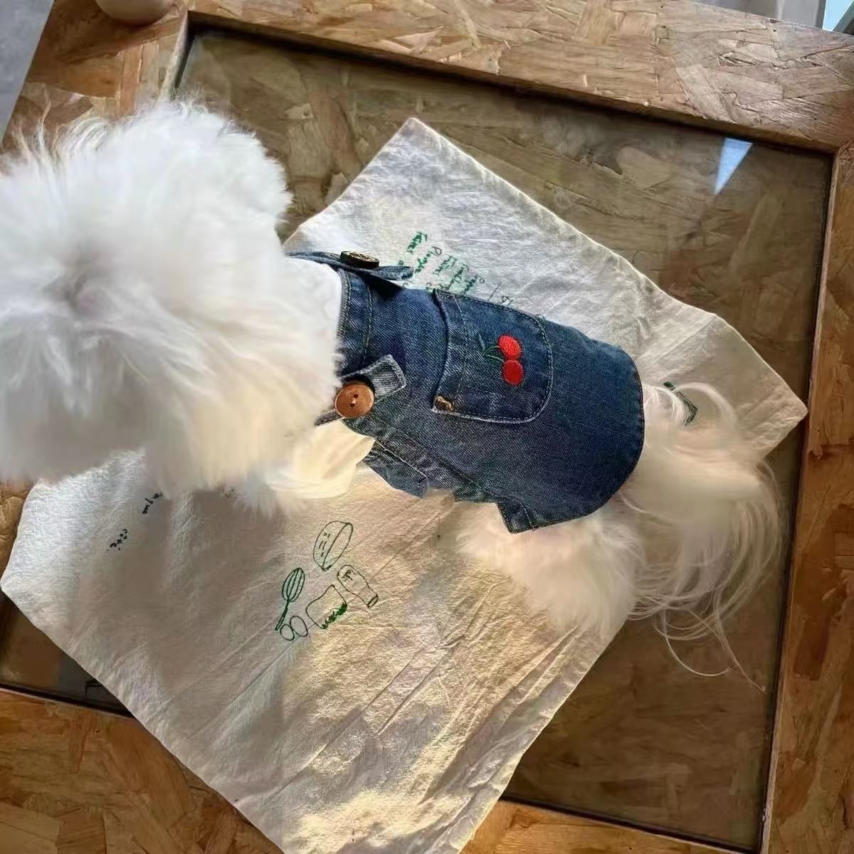 t531Pet dog denim overalls skirt Yorkshire Maltese clothes spring and autumn clothes spring style skirt small dog