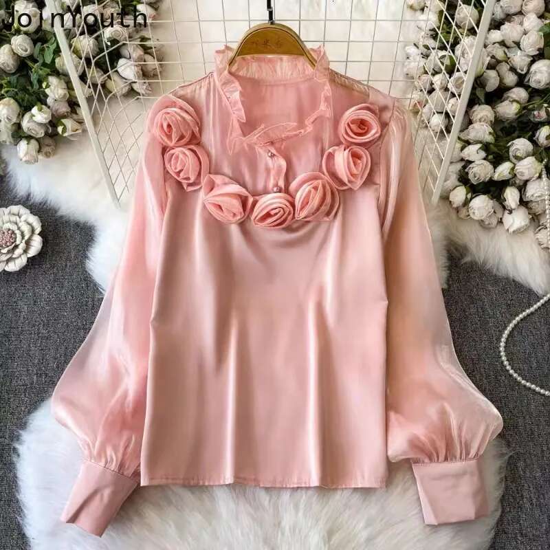 2025 Blusas Mujer De Moda Elegant 3D Floral Blouse Women Clothing Summer Shirt O-neck Lantern Sleeve Loose Elegant Blouses Tops