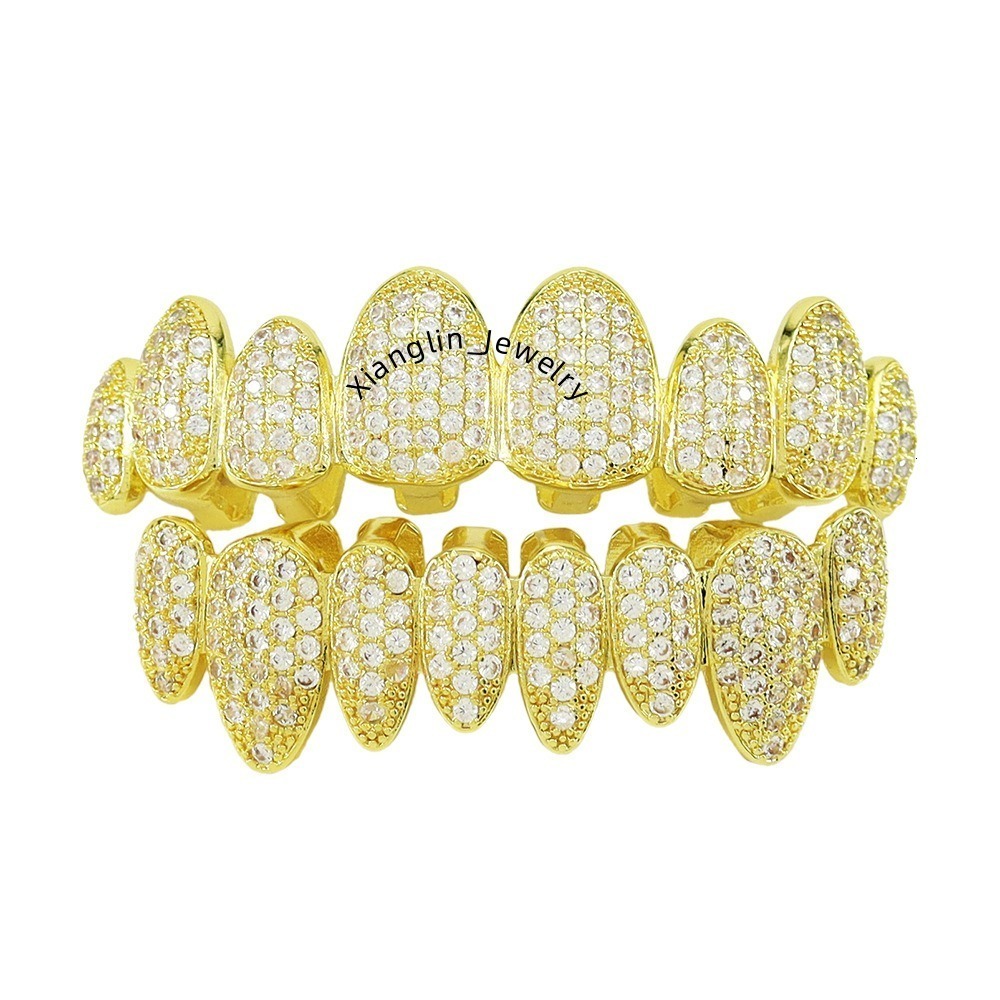 Custom Diamond Grillz Hip Hop 18K Gold Plated Iced Out Moissanite Diamond Grillz for Teeth