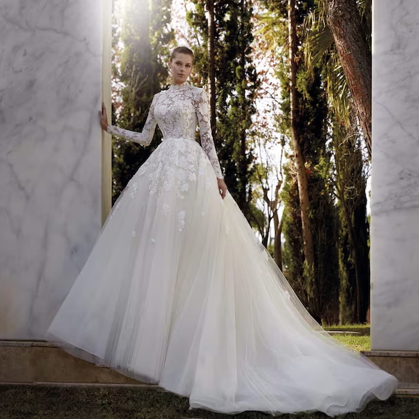 Romantic Floral Lace A-Line Wedding Dresses Lace Appliques Long Sleeves Garden Bridal Gown 2025 Tulle Vestido De Novia