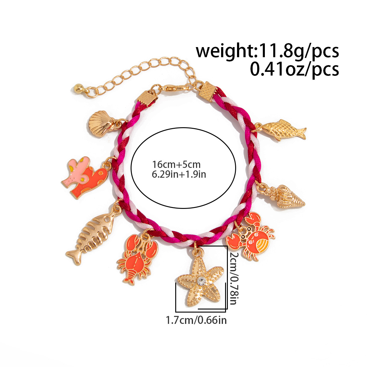 European and American Style Summer Seaside Starfish and Scallop Alloy Pendant Bracelet with Creative Color woven Tassels for Women
