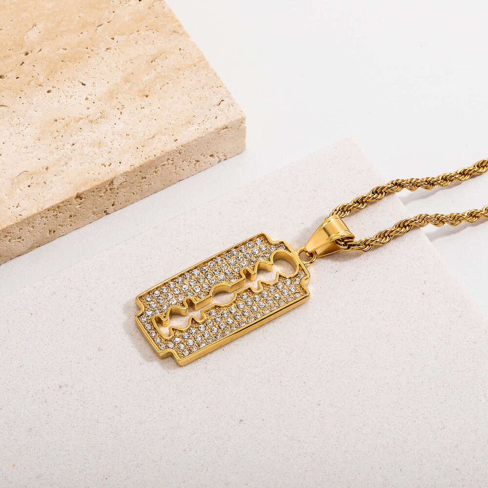 Hot Selling Stainless Steel Blade Hip-Hop Style Pendant Necklace Unisex Trendy Accessories TikTok Live
