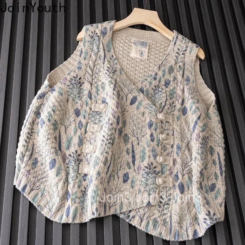 Vintage Sweater Vest for Womens Floral Tops Loose Sleeveless Waistcoat Knitted Tanks 2025 Korean Jackets Chalecos Para Mujer