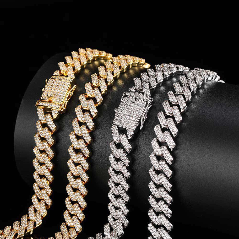 Trendy Bracelet 12mm Double Row Zircon Dia Cuban Necklace Men's Hip Hop Jewelry 6a8e