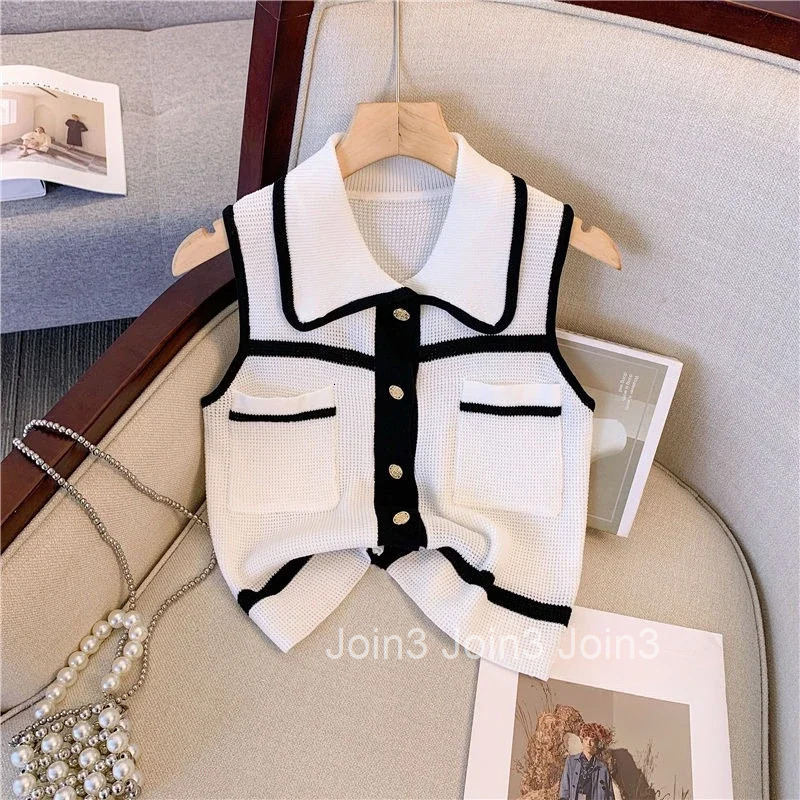 Vintage Sweater Knitted Vest Womens Clothing Temperament Sleeveless Summer Waistcoat Cropped Tops Casual Fashion Tunic Tanks