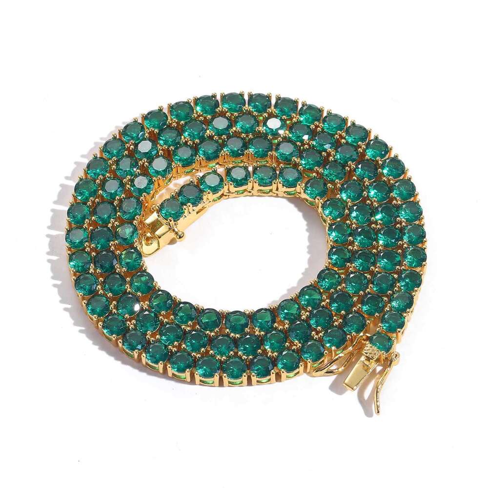 4mm Green Zircon Simple Personality Unisex Tennis Chain Hip Hop Necklace 4456