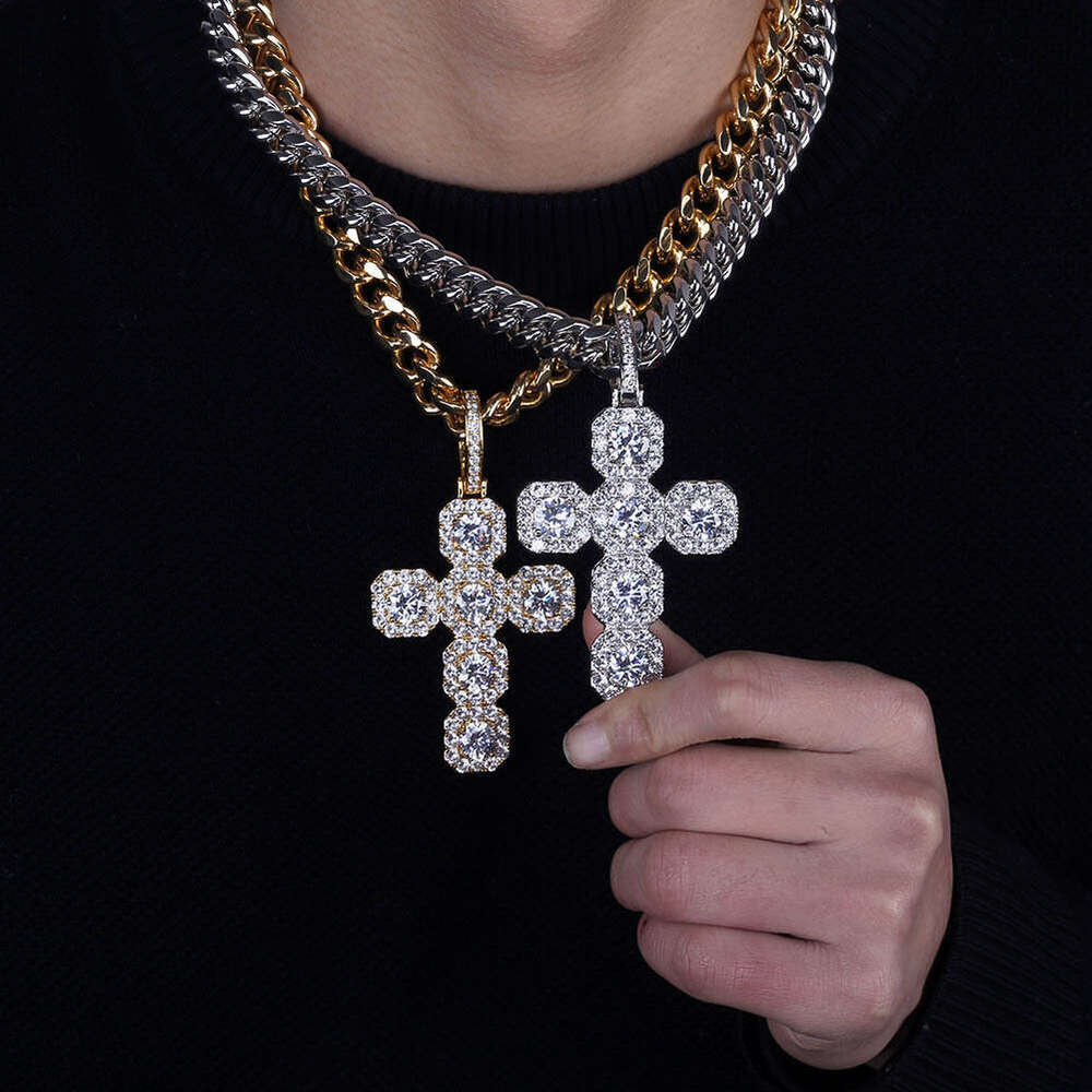 Hip Hop Full Dia Large Cross Pendant Cuban Necklace Men's Cool Dominant Personality Clavicle Chain Choker