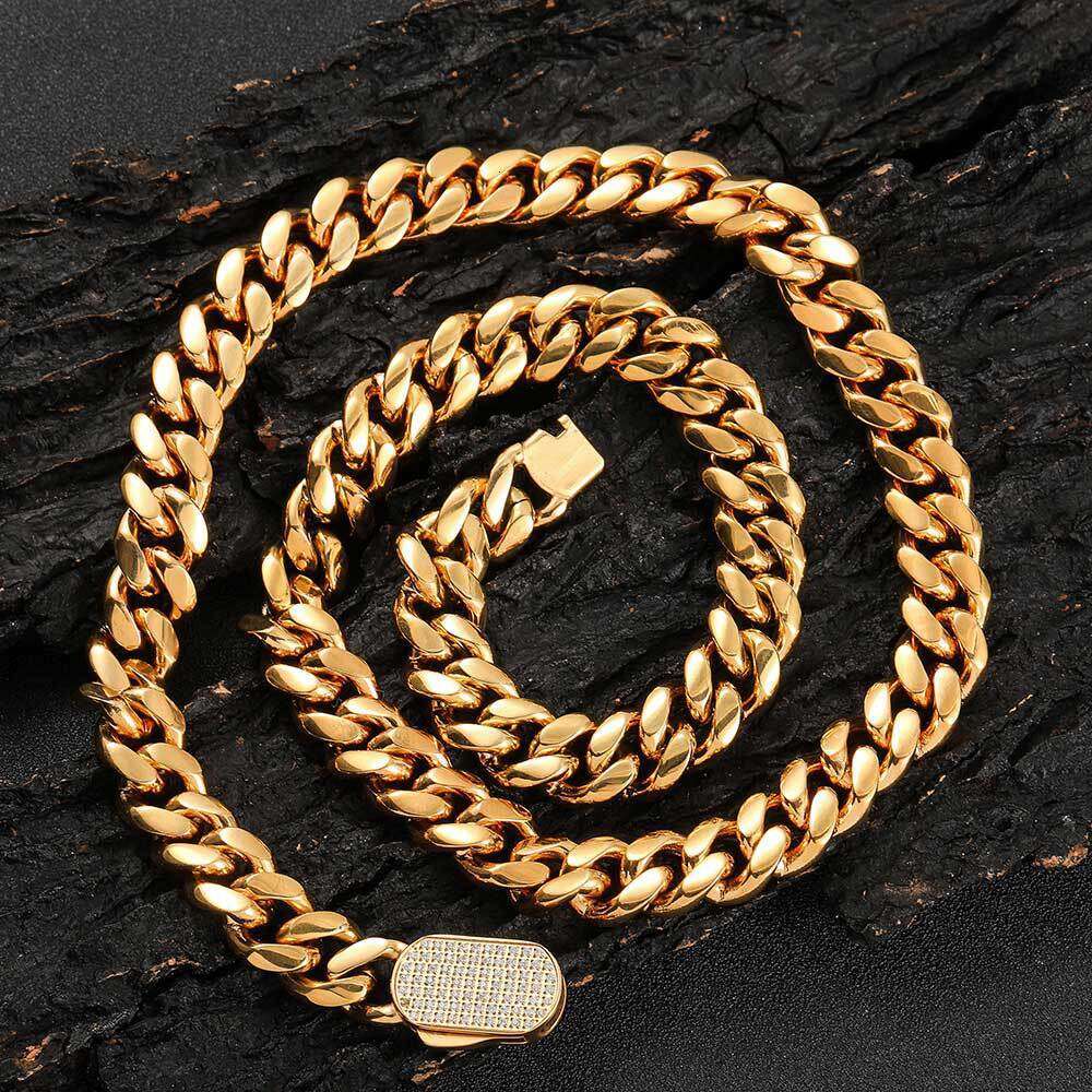 Stainless Steel Cuban Chain Hip Hop Men's Trendy Brand Zircon Spring Clasp Exaggerated Necklace f1fa