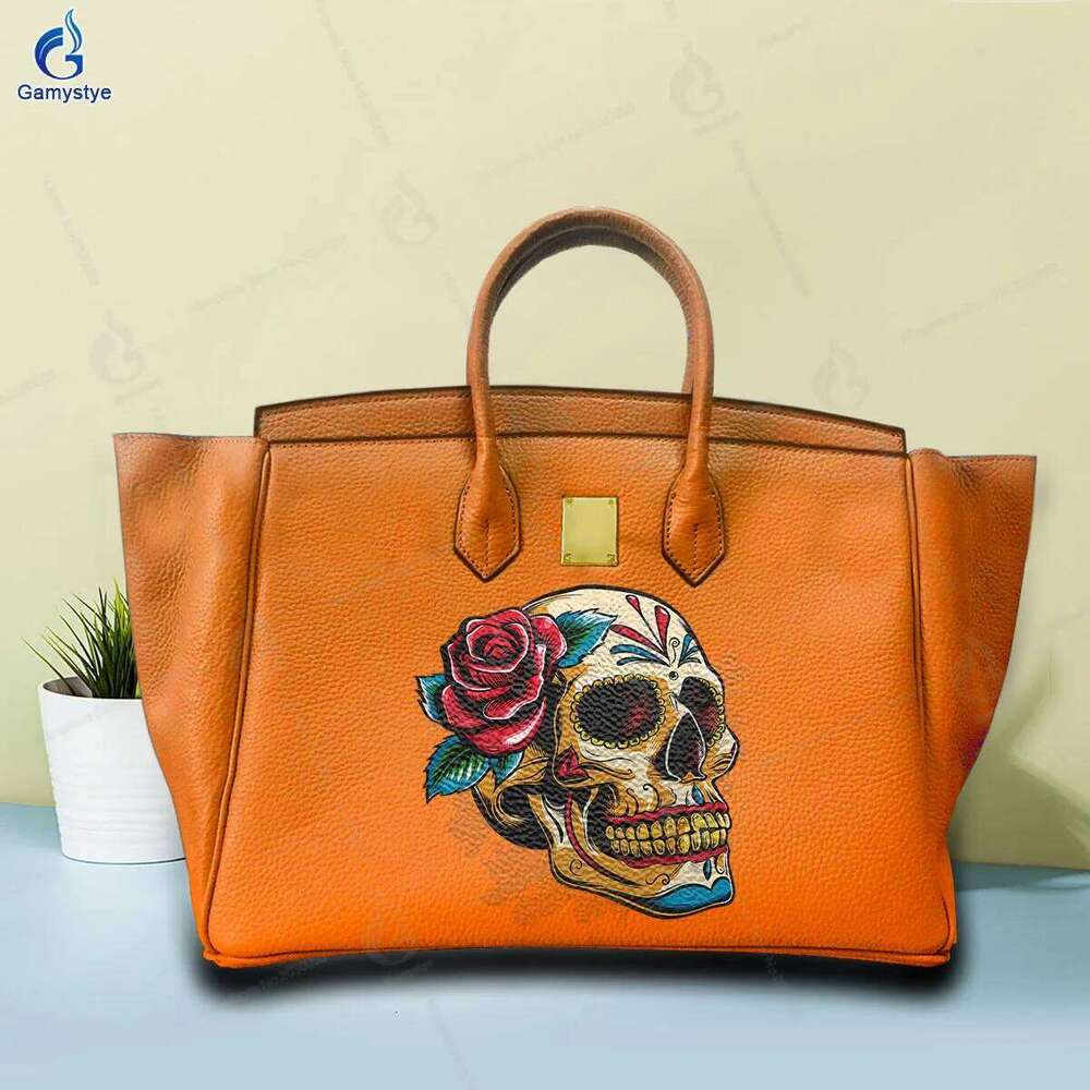 Shoulder Skull Printed Handbags Trader Tote Bag for Women Handbag Popular 100% Genuine Leather Custom Free Design