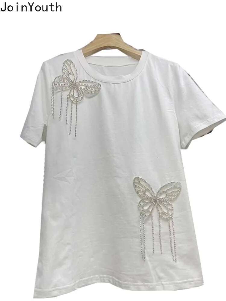 Y2k Top Korean T Shirts Womens Clothing Summer Fashion Camisetas O-neck Short Sleeve Loose Tees Diamond Butterfly Sweet Tshirt
