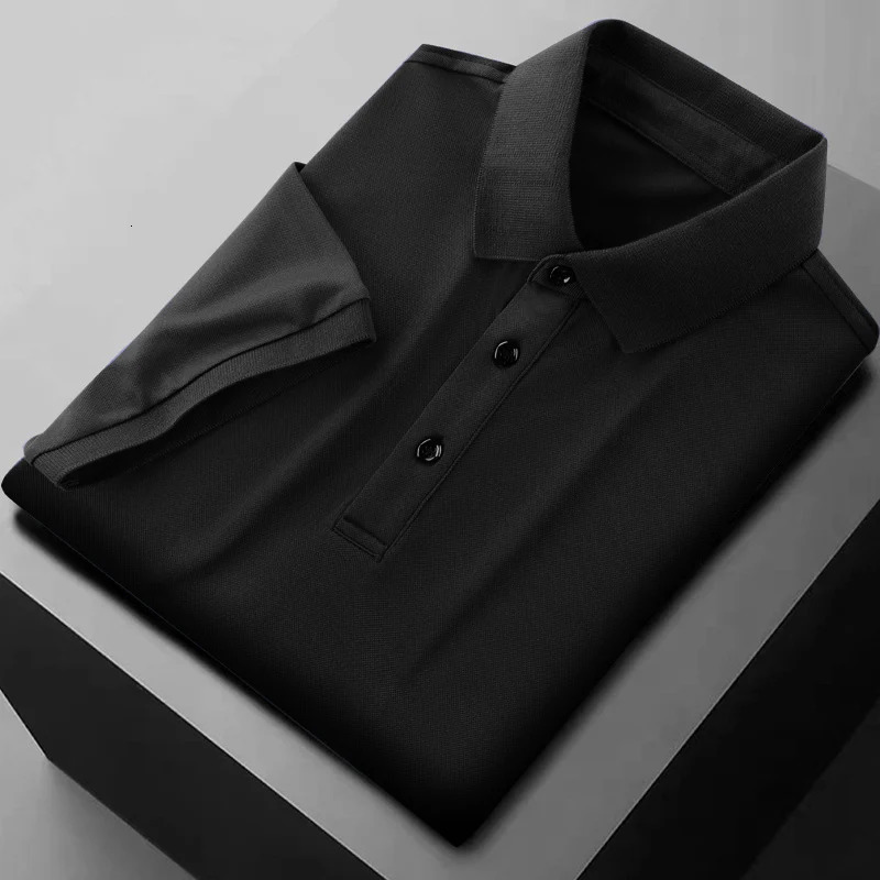 Summer Ice Silk Polo Shirt High-End T-Shirt Solid Color Half Sleeve Non-Marking Casual Lapels Business Thin Menswear 250618