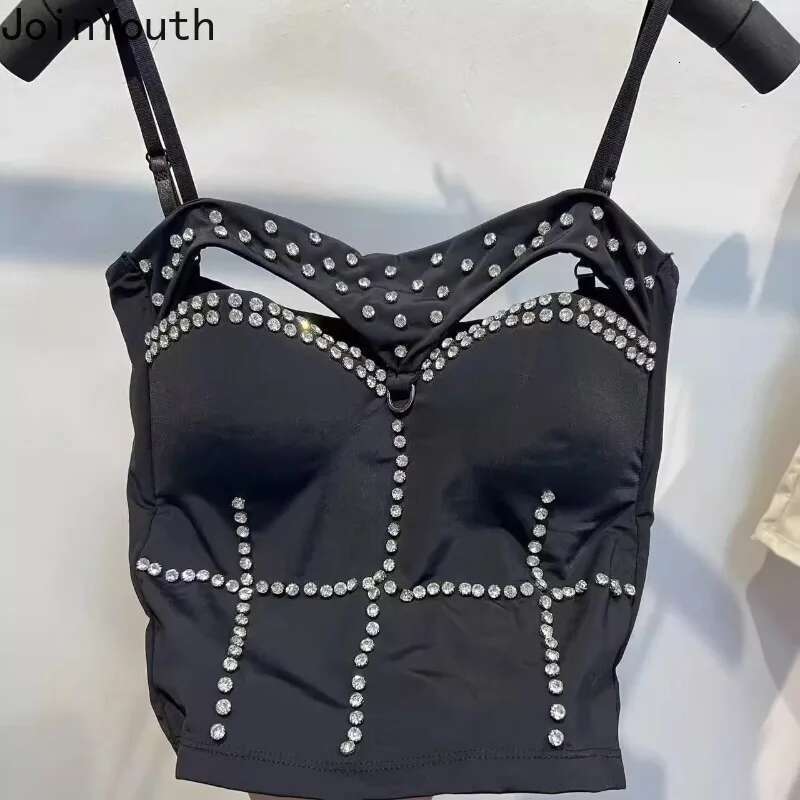 Sexy Sling Vest Crop Tops Womens Clothing 2025 Heavy Diamond Hollow Out Tanks Ropa Mujer Korean Tees Tunic Summer Chic Camis