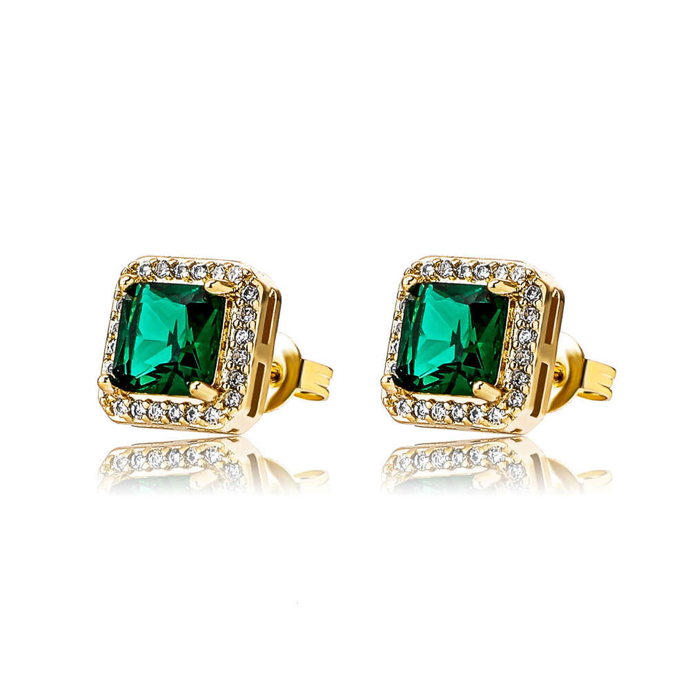 Jin Ao New Emerald Square Zircon Earrings Korean Fashion Elegant Simple Geometric National Trend Small Ear Jewelry